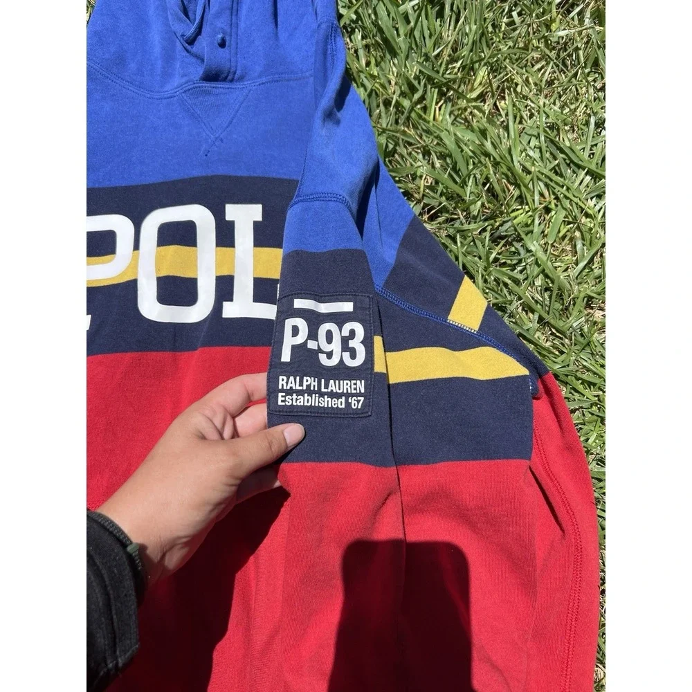 Polo Ralph Lauren Color Block Pullover LS Hoodie P-93 Men's Sz L Distressed